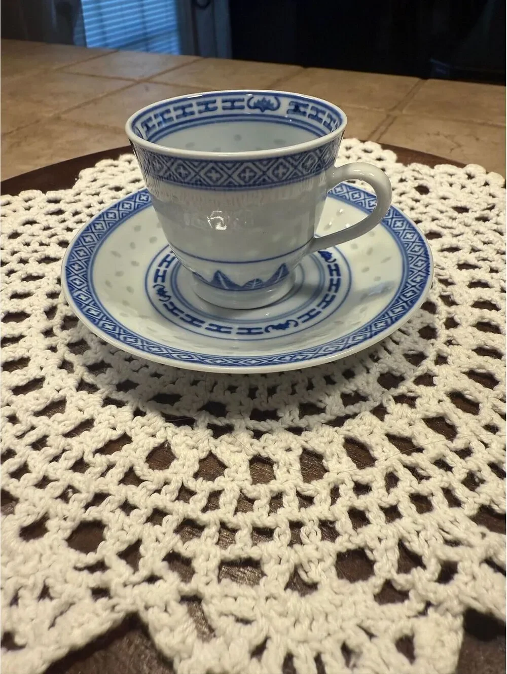 Chinese cup and saucer. Floral Pattern Bowl Chinese,white and blue cup. #1